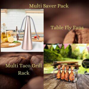 Tabletop Fly Fan for Indoor Outdoor & Stainless Steel Multi Grill Rack Multi Pac
